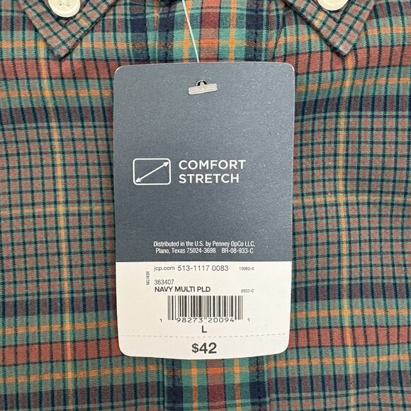 St. John's Bay Men's Button Down Shirt Size L Green Plaid Long Sleeves NWT $42 - Picture 11 of 14